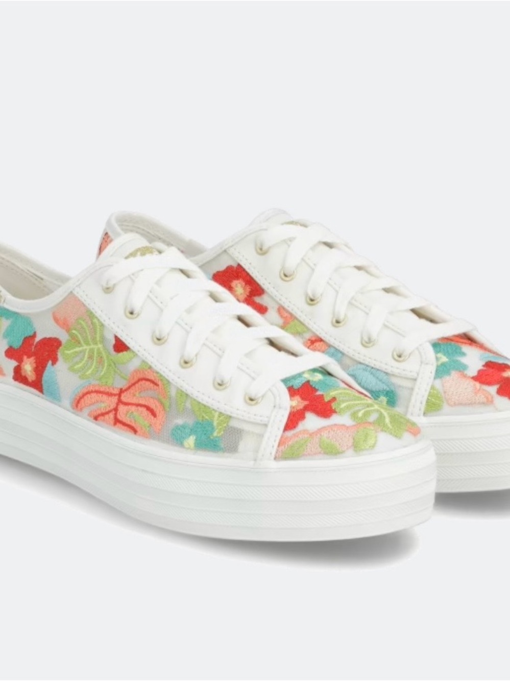Keds White Low-Top Sneakers with Multicolor Floral Embroidery
